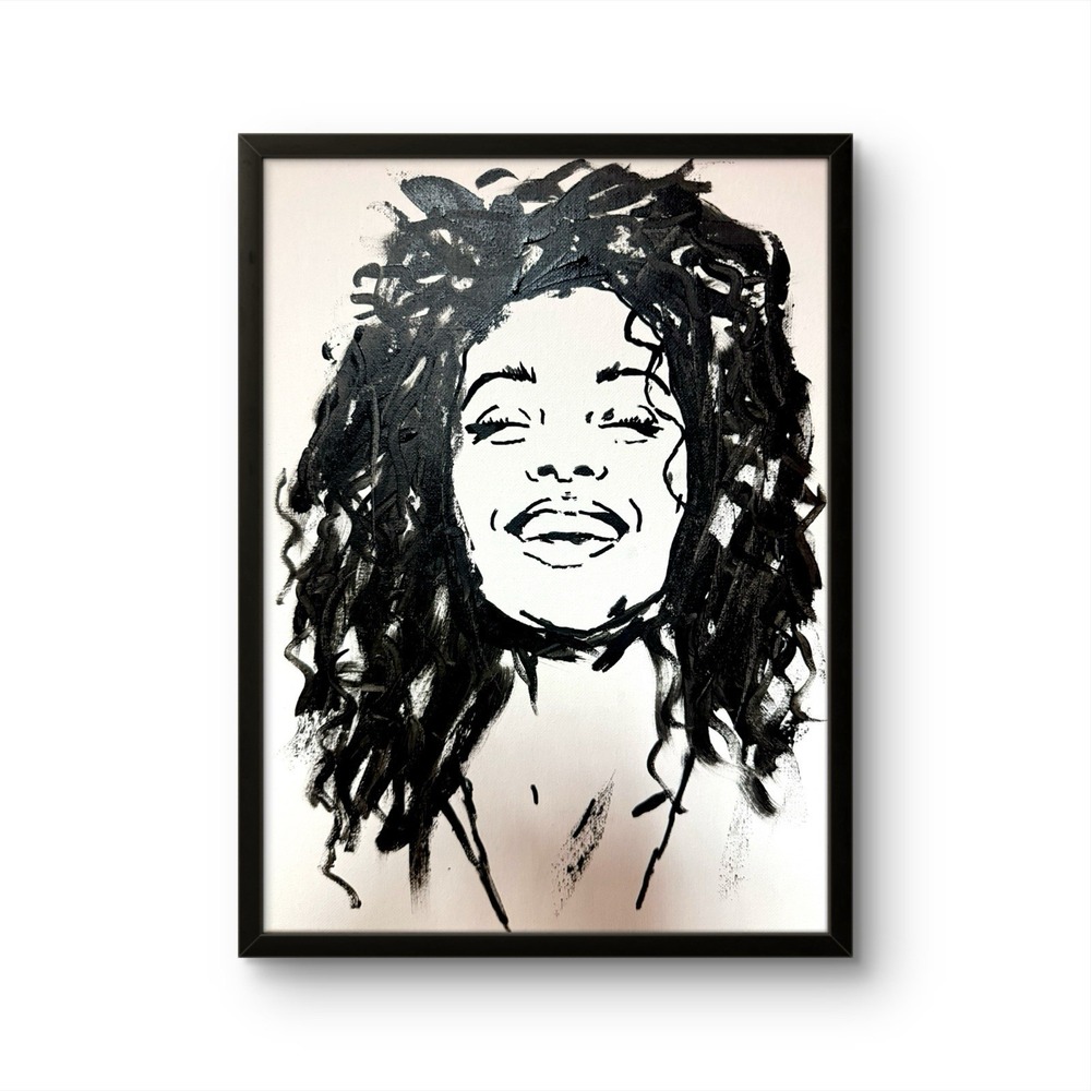 Papa Diouf Painting Woman Silhouette Modern Art Black White 11x14 NEW